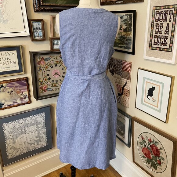 Liz Claiborne Blue V-Neck Sleeveless Dress With Belt Size L - Picture 3 of 4